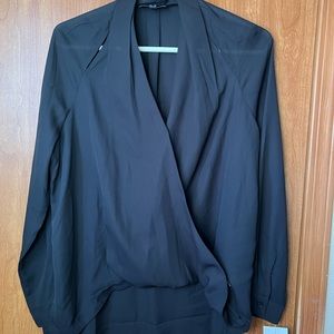 G by Giuliana Faux Wrap Front Blouse Top V-Neck Shirt BLACK sz 14 New.